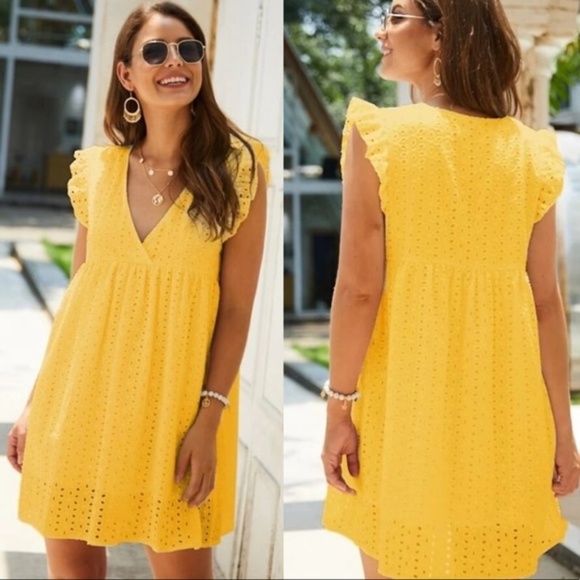 Boho white v neck embroidered smock dress - Picture 9 of 11